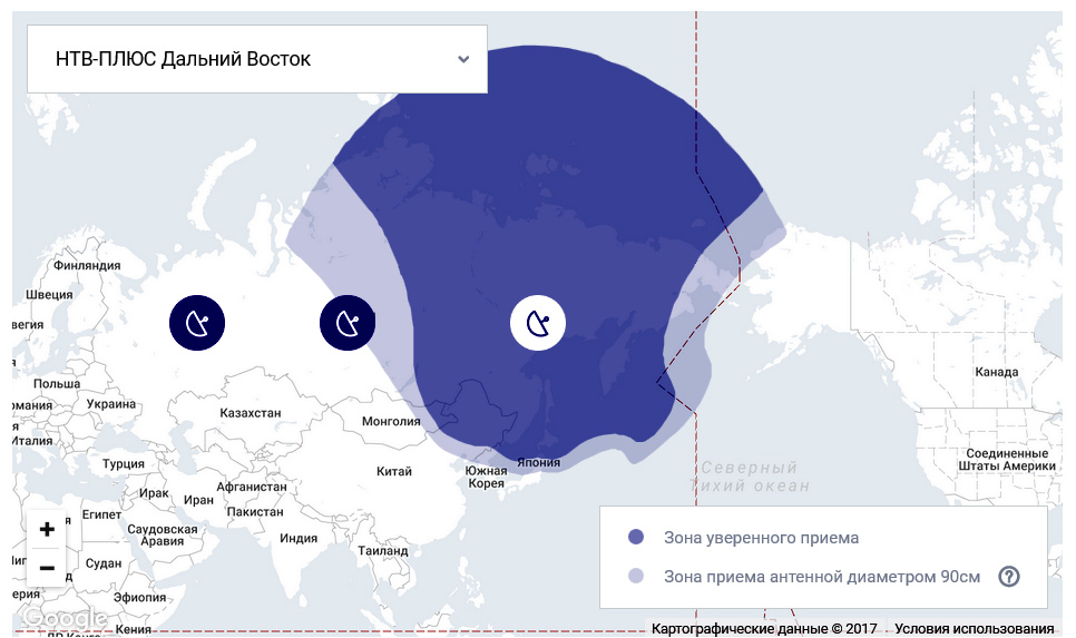Карта покрытия НТВ+Дальний Восток